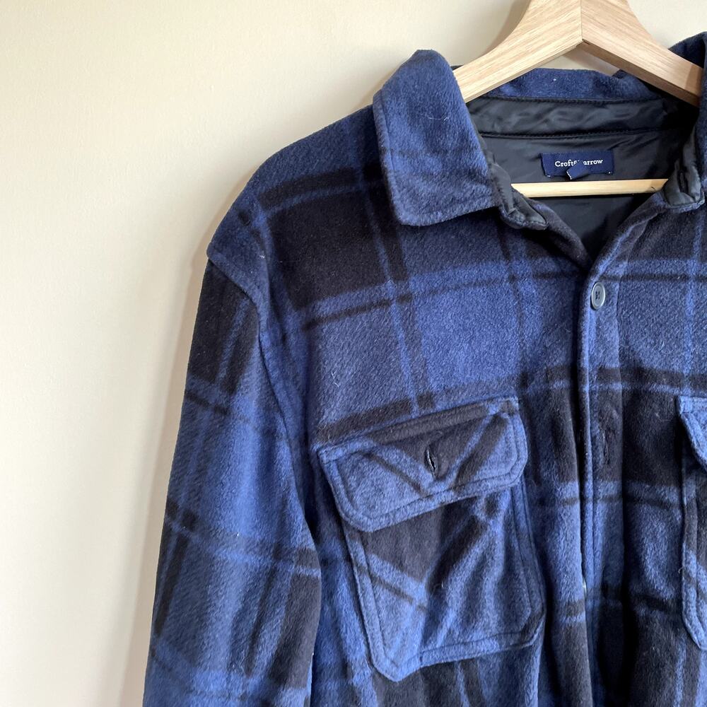 Croft&Barrow blue black checkered button down fleece jacket men's size large - Picture 2 of 6